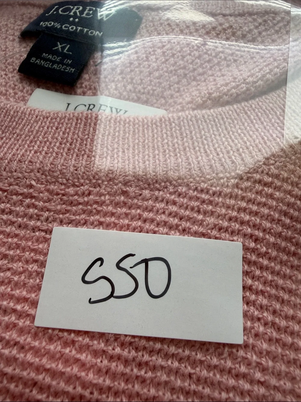 NWT J. Crew Men’s Pink Crewneck Cotton Subtle Waffle Knit Sweater Sz XL